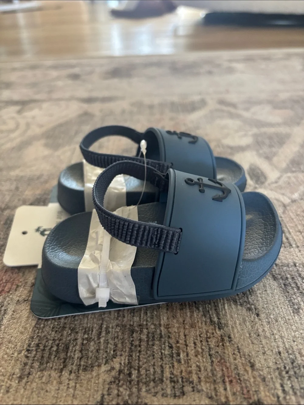 Caribbean Joe Navy Anchor Baby Slide Sandals